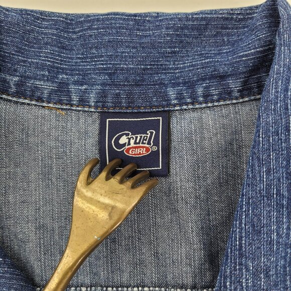 Cruel Girl Jacket Womens M Blue Denim Cropped Long Slv Button Down Front Pockets - Picture 3 of 10